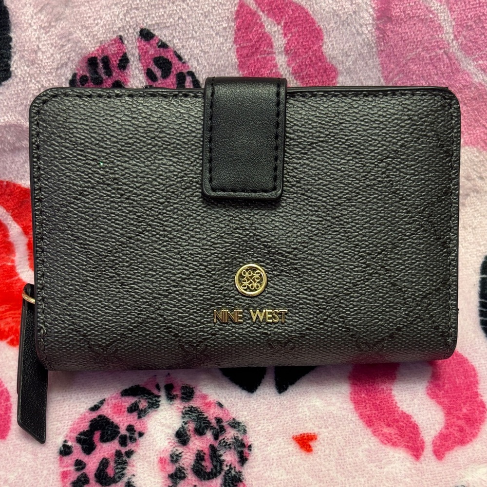 Nine West Black Textured Wallet with Gold Accent